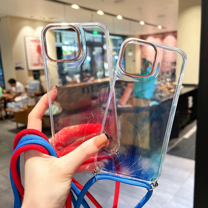 Estuche para teléfono con cordón dorado con diseño de mármol y halo