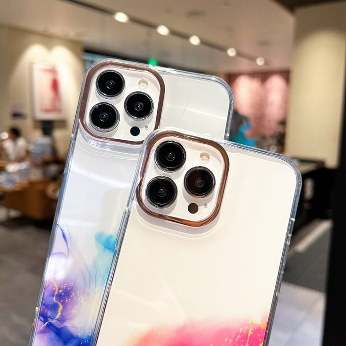 Estuche para teléfono con cordón dorado con diseño de mármol y halo