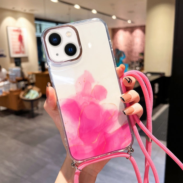 Estuche para teléfono con cordón dorado con diseño de mármol y halo
