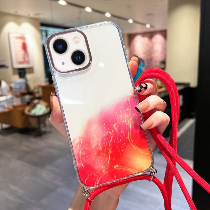 Estuche para teléfono con cordón dorado con diseño de mármol y halo