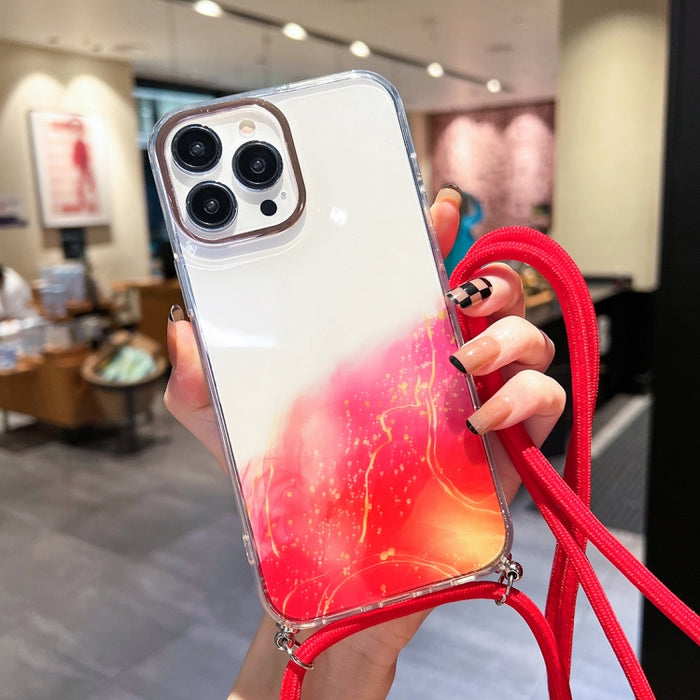 Estuche para teléfono con cordón dorado con diseño de mármol y halo