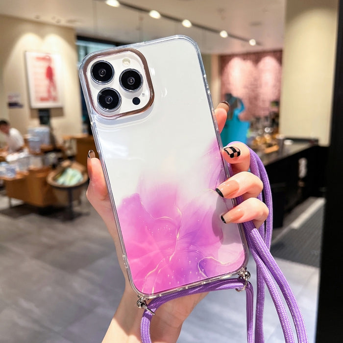 Estuche para teléfono con cordón dorado con diseño de mármol y halo