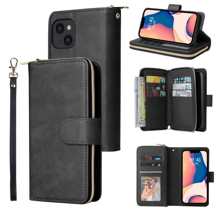 9 Ranuras para tarjetas Cremallera Monedero Funda de cuero para teléfono