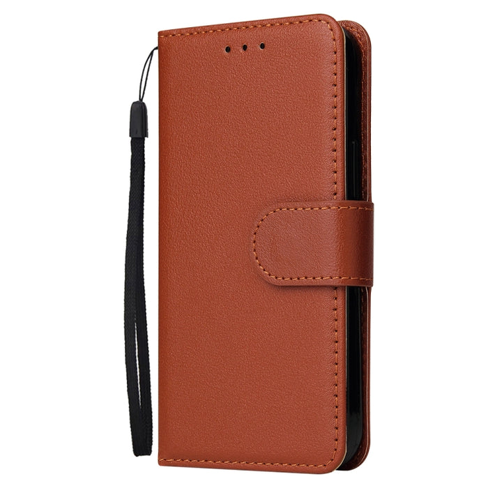 Estuche multifuncional de cuero con tapa horizontal y tres ranuras para tarjetas