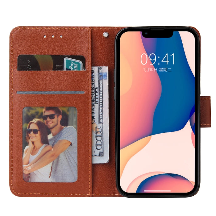 Estuche multifuncional de cuero con tapa horizontal y tres ranuras para tarjetas