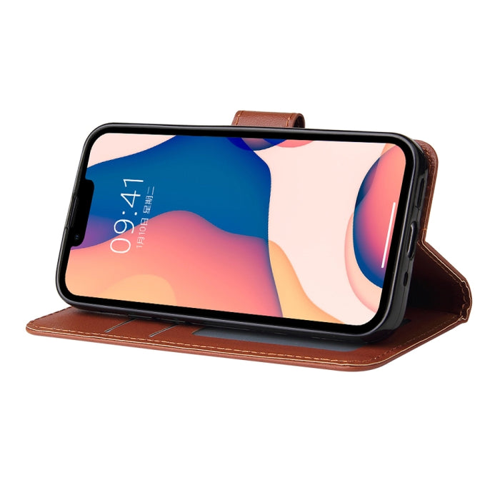 Estuche multifuncional de cuero con tapa horizontal y tres ranuras para tarjetas