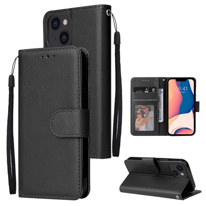 Estuche multifuncional de cuero con tapa horizontal y tres ranuras para tarjetas