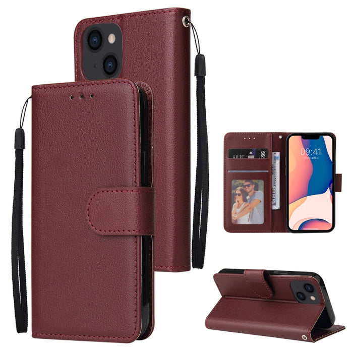 Estuche multifuncional de cuero con tapa horizontal y tres ranuras para tarjetas