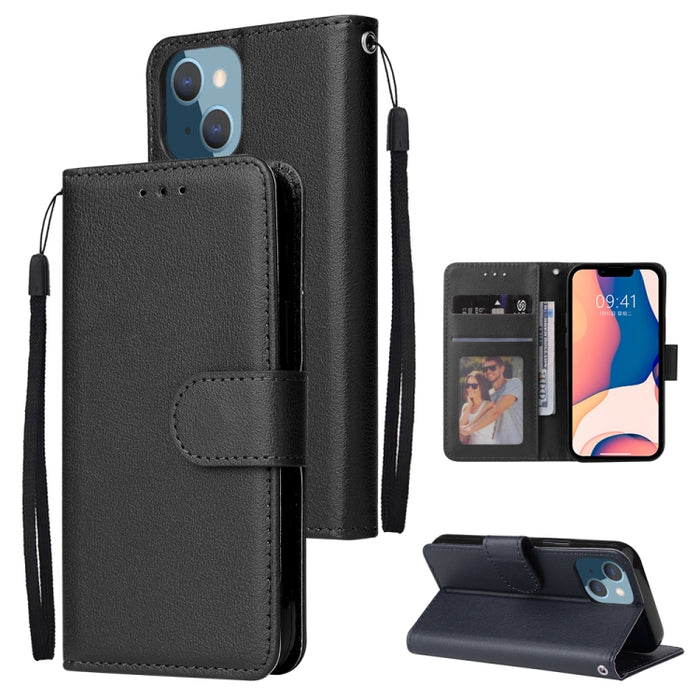 Estuche multifuncional de cuero con tapa horizontal y tres ranuras para tarjetas