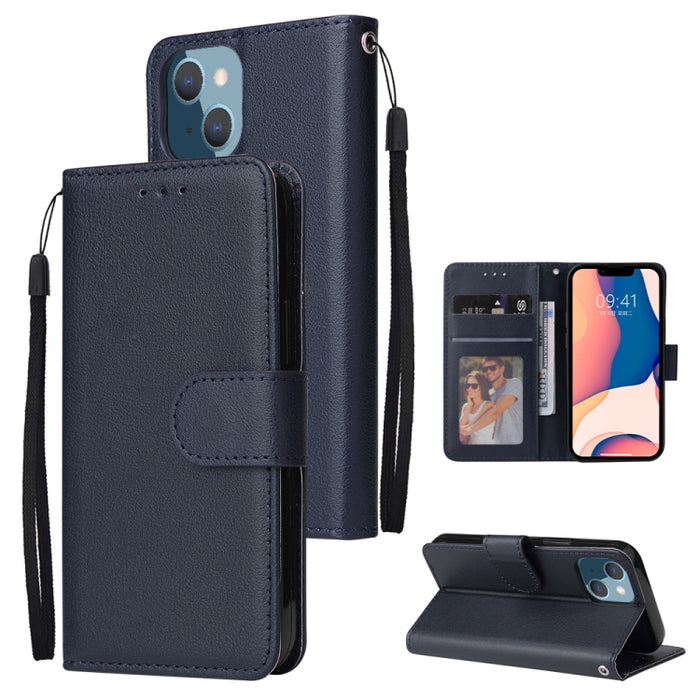 Estuche multifuncional de cuero con tapa horizontal y tres ranuras para tarjetas