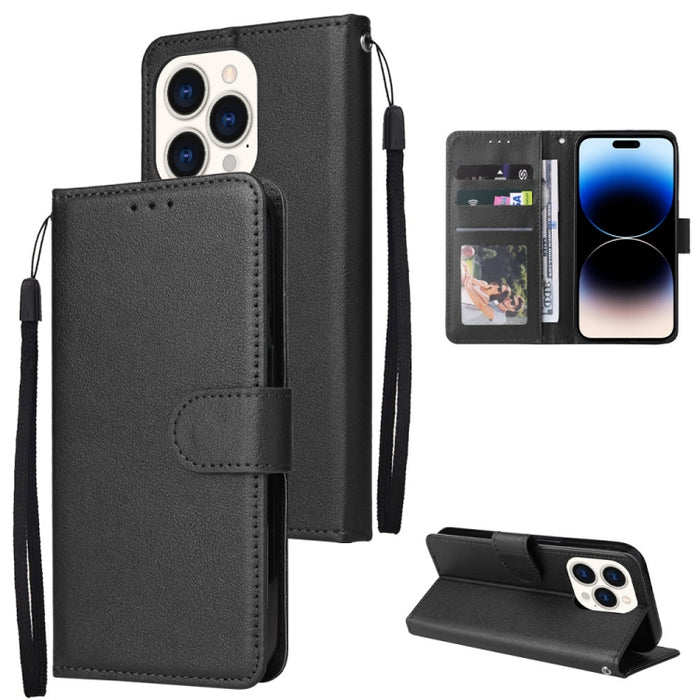 Estuche multifuncional de cuero con tapa horizontal y tres ranuras para tarjetas