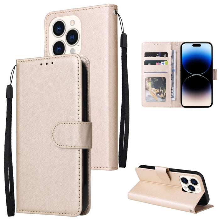 Estuche multifuncional de cuero con tapa horizontal y tres ranuras para tarjetas