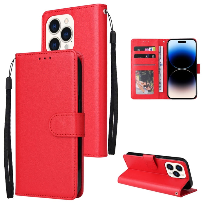 Estuche multifuncional de cuero con tapa horizontal y tres ranuras para tarjetas