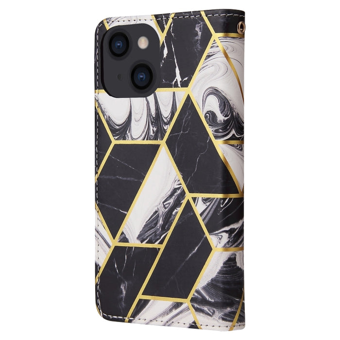 Estuche de cuero de PU con tapa horizontal y costuras bronceadas de mármol