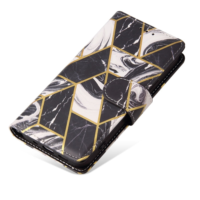 Estuche de cuero de PU con tapa horizontal y costuras bronceadas de mármol