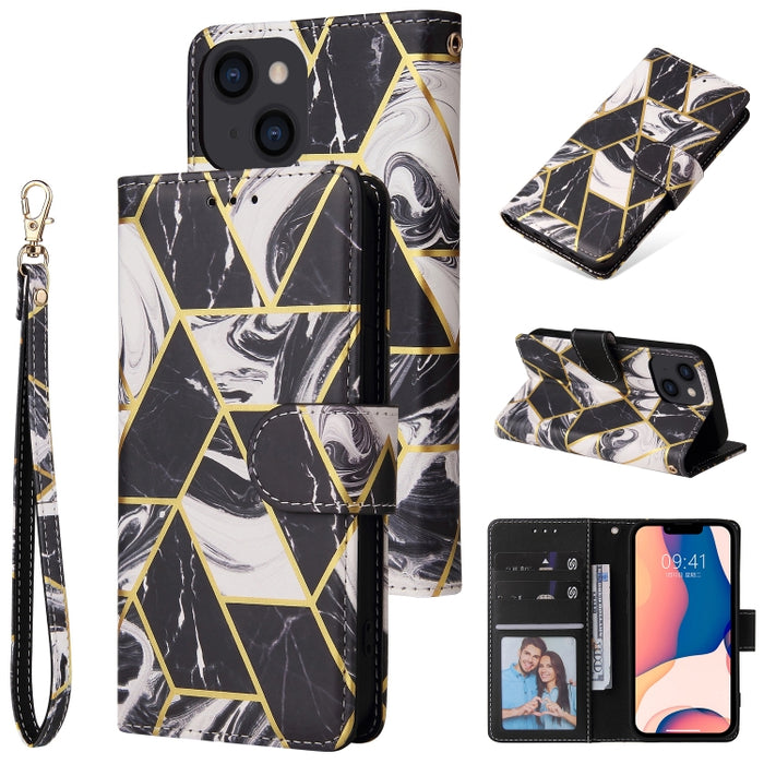 Estuche de cuero de PU con tapa horizontal y costuras bronceadas de mármol