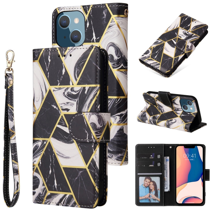 Estuche de cuero de PU con tapa horizontal y costuras bronceadas de mármol