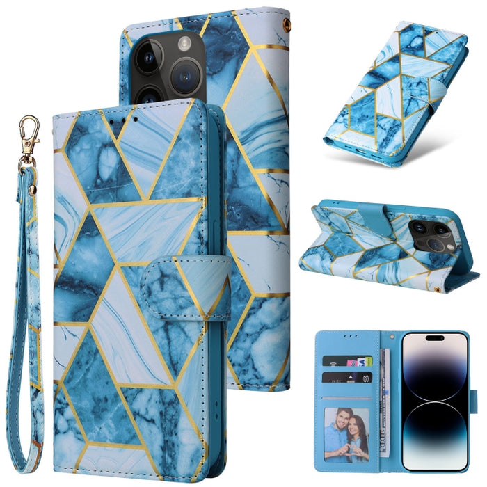 Estuche de cuero de PU con tapa horizontal y costuras bronceadas de mármol