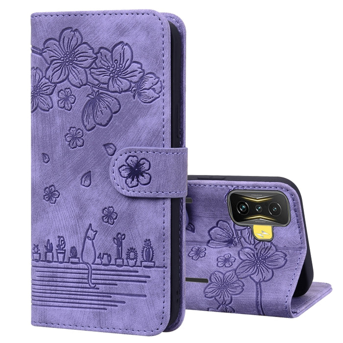 Caja de teléfono de cuero en relieve de dibujos animados Sakura Cat, For Xiaomi Poco F4 GT, For Xiaomi Poco M3 / Redmi 9T Global, For Xiaomi Poco X3 / X3 NFC, For Xiaomi Redmi K40 / K40 Pro, For Xiaomi Redmi Note 11 Pro 4G / 5G                         ...