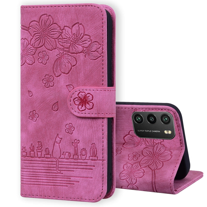 Caja de teléfono de cuero en relieve de dibujos animados Sakura Cat, For Xiaomi Poco F4 GT, For Xiaomi Poco M3 / Redmi 9T Global, For Xiaomi Poco X3 / X3 NFC, For Xiaomi Redmi K40 / K40 Pro, For Xiaomi Redmi Note 11 Pro 4G / 5G                         ...
