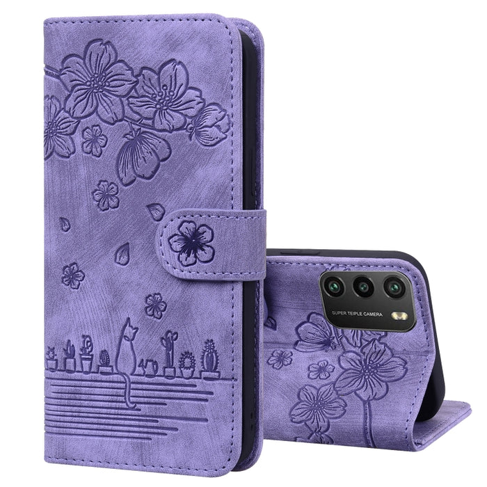 Caja de teléfono de cuero en relieve de dibujos animados Sakura Cat, For Xiaomi Poco F4 GT, For Xiaomi Poco M3 / Redmi 9T Global, For Xiaomi Poco X3 / X3 NFC, For Xiaomi Redmi K40 / K40 Pro, For Xiaomi Redmi Note 11 Pro 4G / 5G                         ...