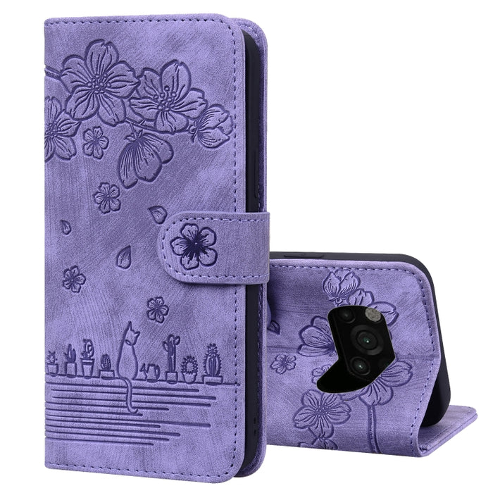 Caja de teléfono de cuero en relieve de dibujos animados Sakura Cat, For Xiaomi Poco F4 GT, For Xiaomi Poco M3 / Redmi 9T Global, For Xiaomi Poco X3 / X3 NFC, For Xiaomi Redmi K40 / K40 Pro, For Xiaomi Redmi Note 11 Pro 4G / 5G                         ...
