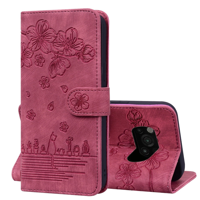 Caja de teléfono de cuero en relieve de dibujos animados Sakura Cat, For Xiaomi Poco F4 GT, For Xiaomi Poco M3 / Redmi 9T Global, For Xiaomi Poco X3 / X3 NFC, For Xiaomi Redmi K40 / K40 Pro, For Xiaomi Redmi Note 11 Pro 4G / 5G                         ...