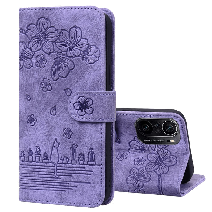Caja de teléfono de cuero en relieve de dibujos animados Sakura Cat, For Xiaomi Poco F4 GT, For Xiaomi Poco M3 / Redmi 9T Global, For Xiaomi Poco X3 / X3 NFC, For Xiaomi Redmi K40 / K40 Pro, For Xiaomi Redmi Note 11 Pro 4G / 5G                         ...