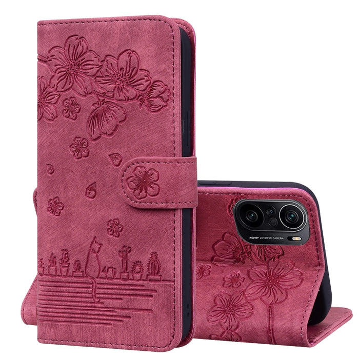 Caja de teléfono de cuero en relieve de dibujos animados Sakura Cat, For Xiaomi Poco F4 GT, For Xiaomi Poco M3 / Redmi 9T Global, For Xiaomi Poco X3 / X3 NFC, For Xiaomi Redmi K40 / K40 Pro, For Xiaomi Redmi Note 11 Pro 4G / 5G                         ...