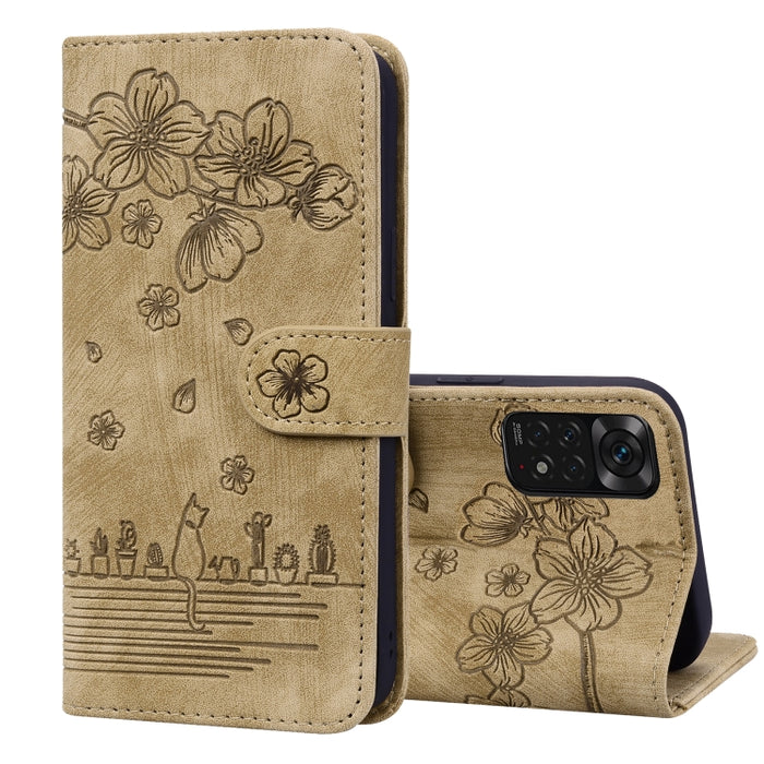 Caja de teléfono de cuero en relieve de dibujos animados Sakura Cat, For Xiaomi Poco F4 GT, For Xiaomi Poco M3 / Redmi 9T Global, For Xiaomi Poco X3 / X3 NFC, For Xiaomi Redmi K40 / K40 Pro, For Xiaomi Redmi Note 11 Pro 4G / 5G                         ...