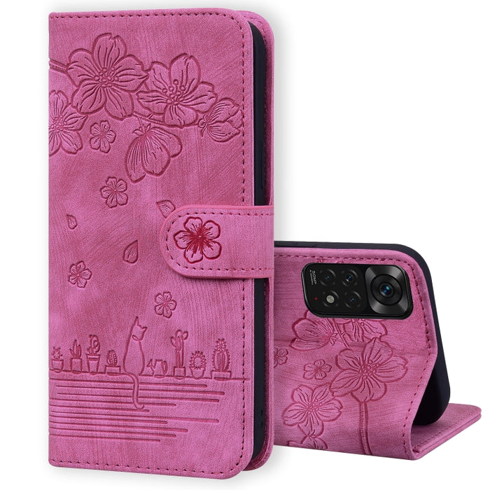Caja de teléfono de cuero en relieve de dibujos animados Sakura Cat, For Xiaomi Poco F4 GT, For Xiaomi Poco M3 / Redmi 9T Global, For Xiaomi Poco X3 / X3 NFC, For Xiaomi Redmi K40 / K40 Pro, For Xiaomi Redmi Note 11 Pro 4G / 5G                         ...
