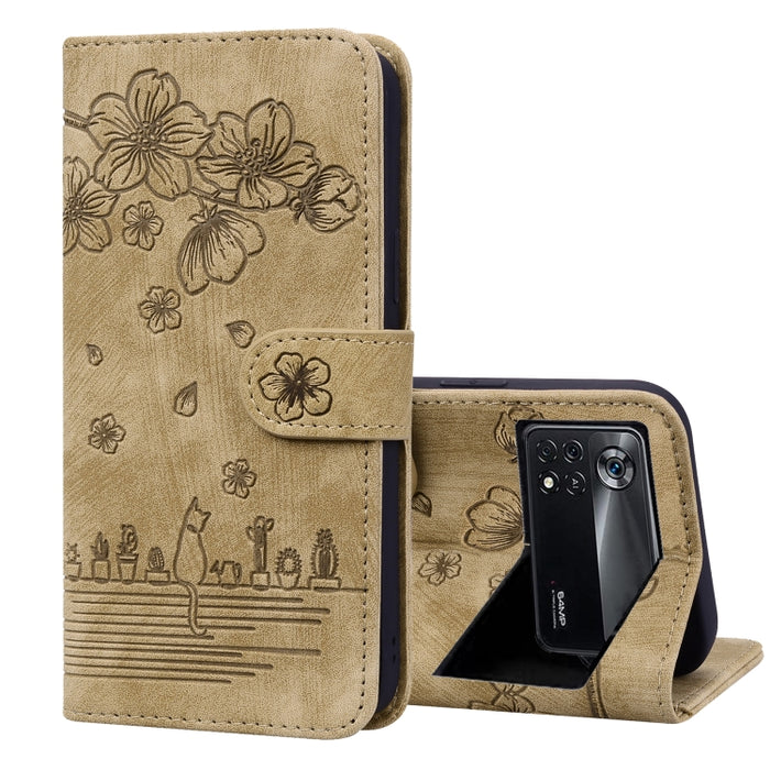 Caja de teléfono de cuero en relieve de dibujos animados Sakura Cat, For Xiaomi Poco F4 GT, For Xiaomi Poco M3 / Redmi 9T Global, For Xiaomi Poco X3 / X3 NFC, For Xiaomi Redmi K40 / K40 Pro, For Xiaomi Redmi Note 11 Pro 4G / 5G                         ...