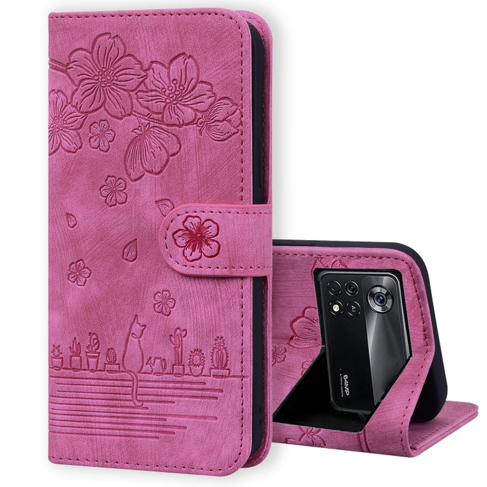 Caja de teléfono de cuero en relieve de dibujos animados Sakura Cat, For Xiaomi Poco F4 GT, For Xiaomi Poco M3 / Redmi 9T Global, For Xiaomi Poco X3 / X3 NFC, For Xiaomi Redmi K40 / K40 Pro, For Xiaomi Redmi Note 11 Pro 4G / 5G                         ...