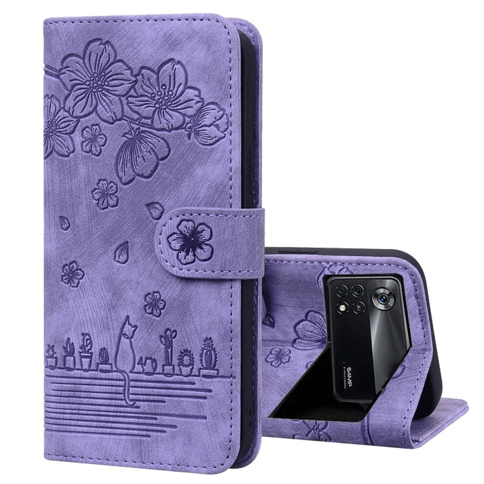 Caja de teléfono de cuero en relieve de dibujos animados Sakura Cat, For Xiaomi Poco F4 GT, For Xiaomi Poco M3 / Redmi 9T Global, For Xiaomi Poco X3 / X3 NFC, For Xiaomi Redmi K40 / K40 Pro, For Xiaomi Redmi Note 11 Pro 4G / 5G                         ...