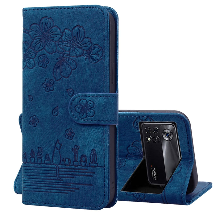Caja de teléfono de cuero en relieve de dibujos animados Sakura Cat, For Xiaomi Poco F4 GT, For Xiaomi Poco M3 / Redmi 9T Global, For Xiaomi Poco X3 / X3 NFC, For Xiaomi Redmi K40 / K40 Pro, For Xiaomi Redmi Note 11 Pro 4G / 5G                         ...