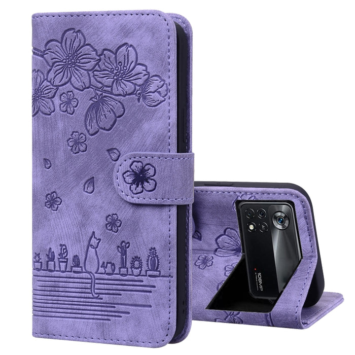 Caja de teléfono de cuero en relieve de dibujos animados Sakura Cat, For Xiaomi Poco F4 GT, For Xiaomi Poco M3 / Redmi 9T Global, For Xiaomi Poco X3 / X3 NFC, For Xiaomi Redmi K40 / K40 Pro, For Xiaomi Redmi Note 11 Pro 4G / 5G                         ...