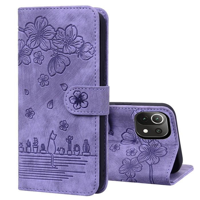 Caja de teléfono de cuero en relieve de dibujos animados Sakura Cat, For Xiaomi Poco F4 GT, For Xiaomi Poco M3 / Redmi 9T Global, For Xiaomi Poco X3 / X3 NFC, For Xiaomi Redmi K40 / K40 Pro, For Xiaomi Redmi Note 11 Pro 4G / 5G                         ...