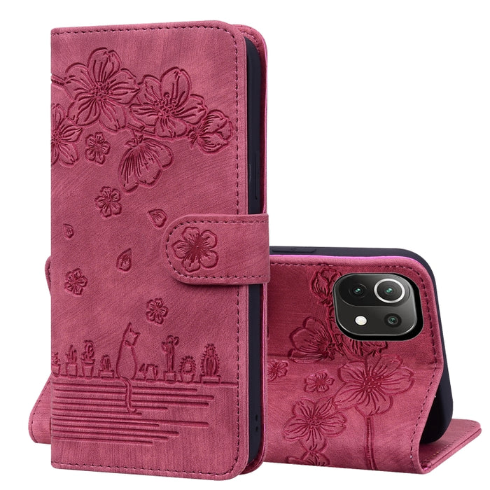 Caja de teléfono de cuero en relieve de dibujos animados Sakura Cat, For Xiaomi Poco F4 GT, For Xiaomi Poco M3 / Redmi 9T Global, For Xiaomi Poco X3 / X3 NFC, For Xiaomi Redmi K40 / K40 Pro, For Xiaomi Redmi Note 11 Pro 4G / 5G                         ...