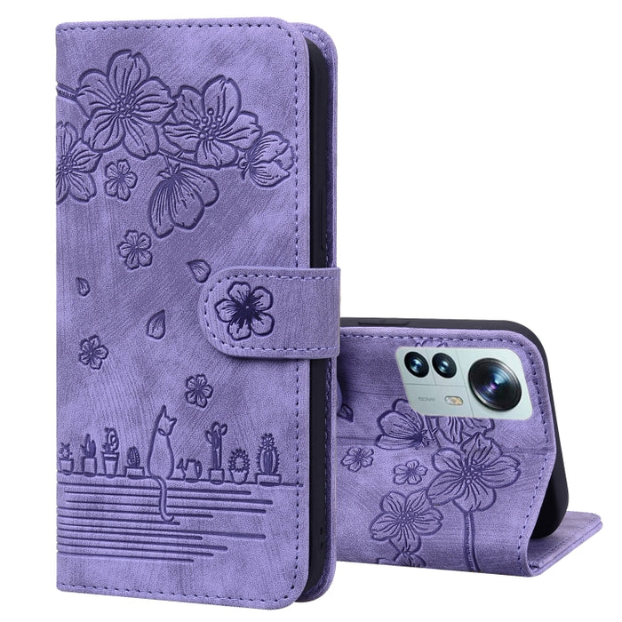 Caja de teléfono de cuero en relieve de dibujos animados Sakura Cat, For Xiaomi Poco F4 GT, For Xiaomi Poco M3 / Redmi 9T Global, For Xiaomi Poco X3 / X3 NFC, For Xiaomi Redmi K40 / K40 Pro, For Xiaomi Redmi Note 11 Pro 4G / 5G                         ...