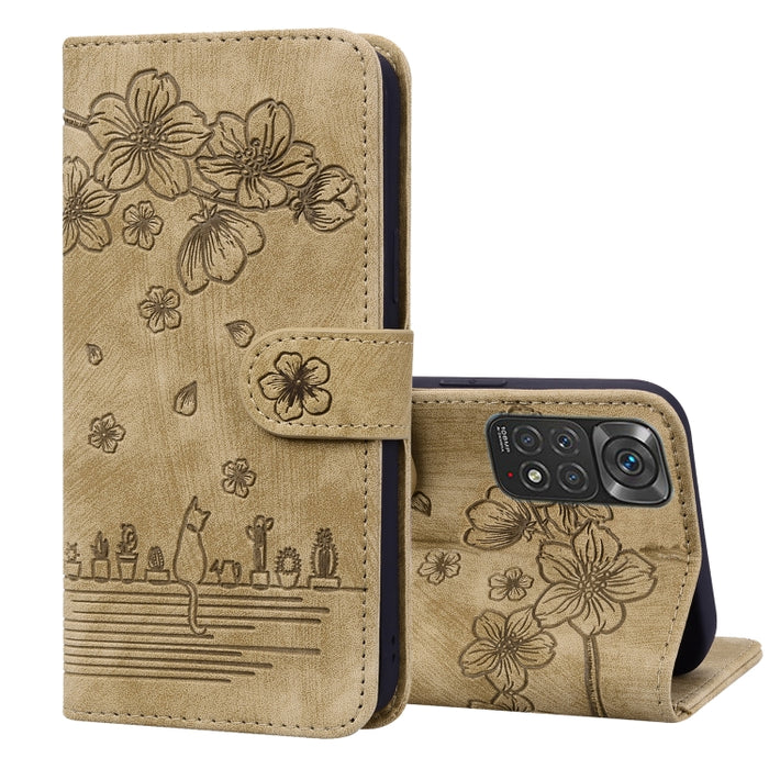 Caja de teléfono de cuero en relieve de dibujos animados Sakura Cat, For Xiaomi Poco F4 GT, For Xiaomi Poco M3 / Redmi 9T Global, For Xiaomi Poco X3 / X3 NFC, For Xiaomi Redmi K40 / K40 Pro, For Xiaomi Redmi Note 11 Pro 4G / 5G                         ...