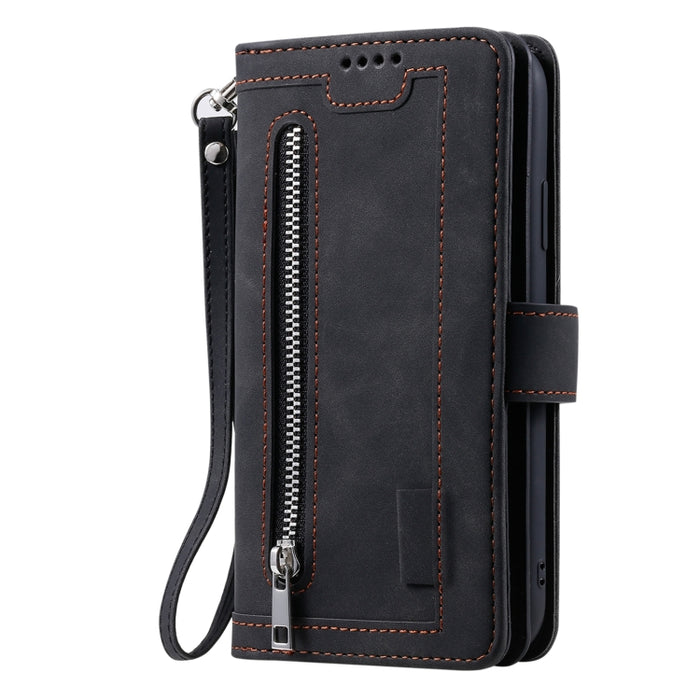 Estuche de cuero con 9 ranuras para tarjetas con cremallera
