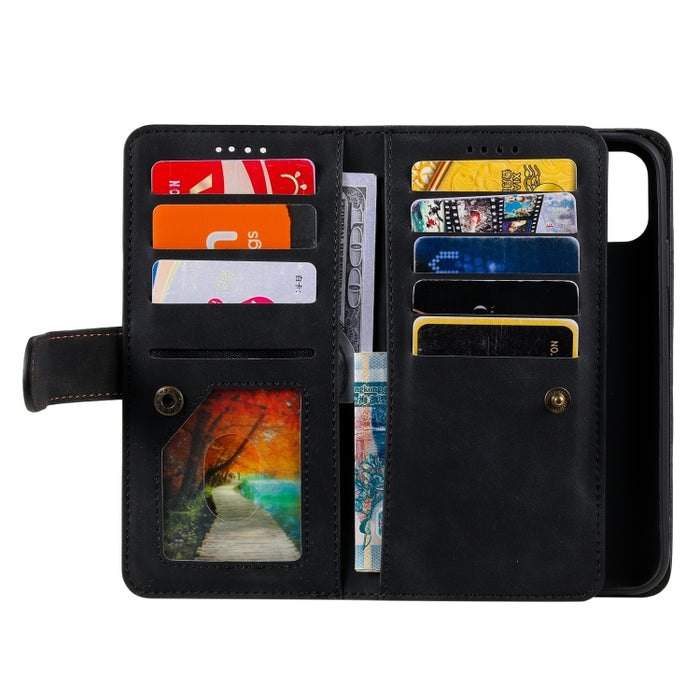 Estuche de cuero con 9 ranuras para tarjetas con cremallera