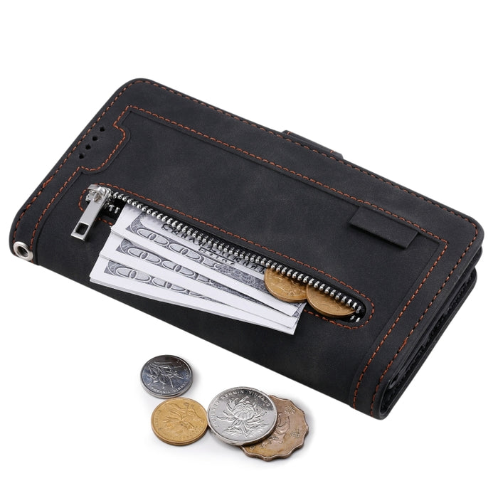 Estuche de cuero con 9 ranuras para tarjetas con cremallera