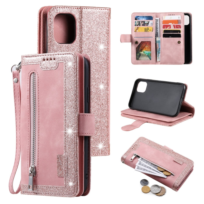 Estuche de cuero con 9 ranuras para tarjetas con cremallera