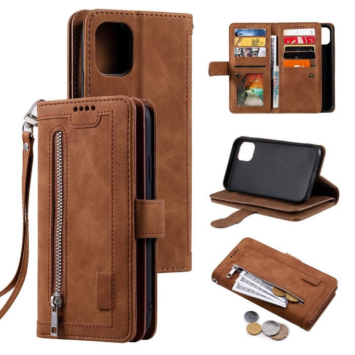 Estuche de cuero con 9 ranuras para tarjetas con cremallera