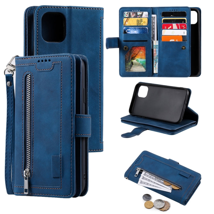 Estuche de cuero con 9 ranuras para tarjetas con cremallera