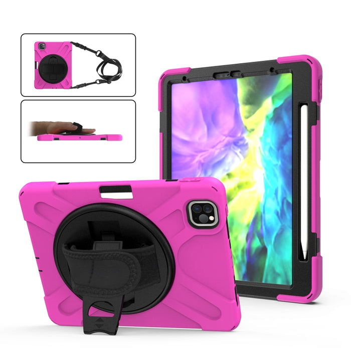 Para iPad Pro 11 (2020) Funda protectora de silicona con rotación de 360 grados con soporte y correa de mano y correa larga y ranura para lápiz