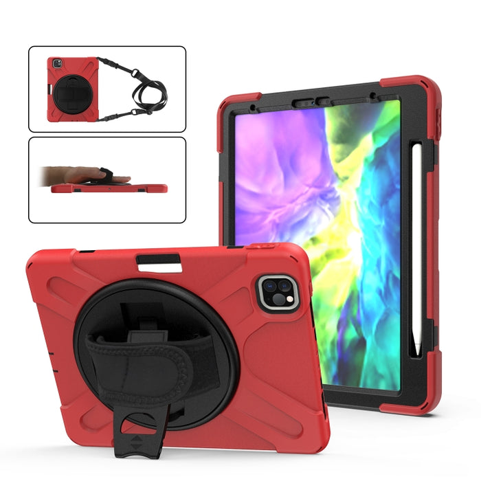 Para iPad Pro 11 (2020) Funda protectora de silicona con rotación de 360 grados con soporte y correa de mano y correa larga y ranura para lápiz