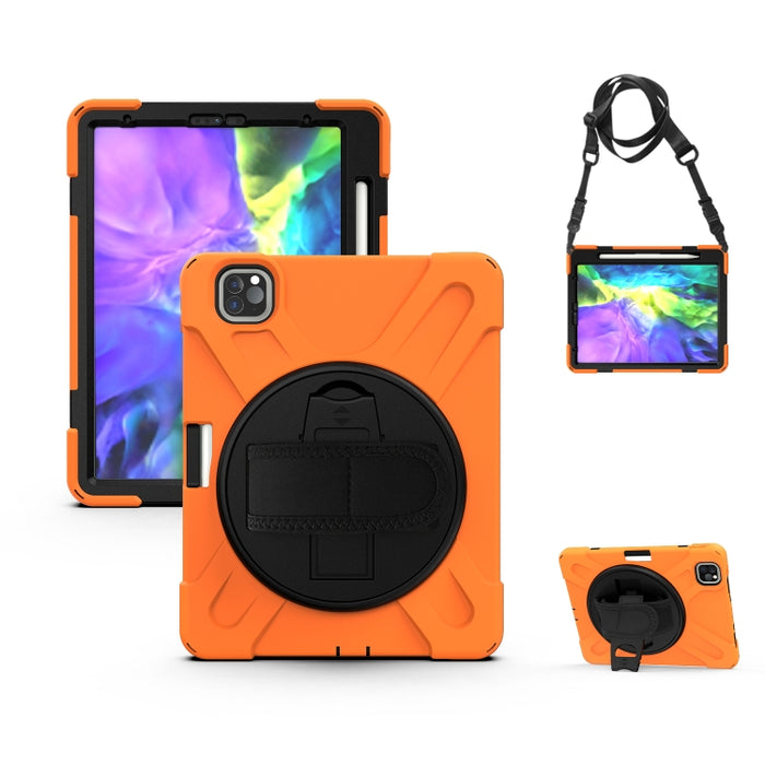 Para iPad Pro 11 (2020) Funda protectora de silicona con rotación de 360 grados con soporte y correa de mano y correa larga y ranura para lápiz