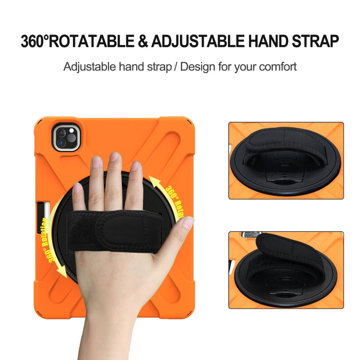 Para iPad Pro 11 (2020) Funda protectora de silicona con rotación de 360 grados con soporte y correa de mano y correa larga y ranura para lápiz